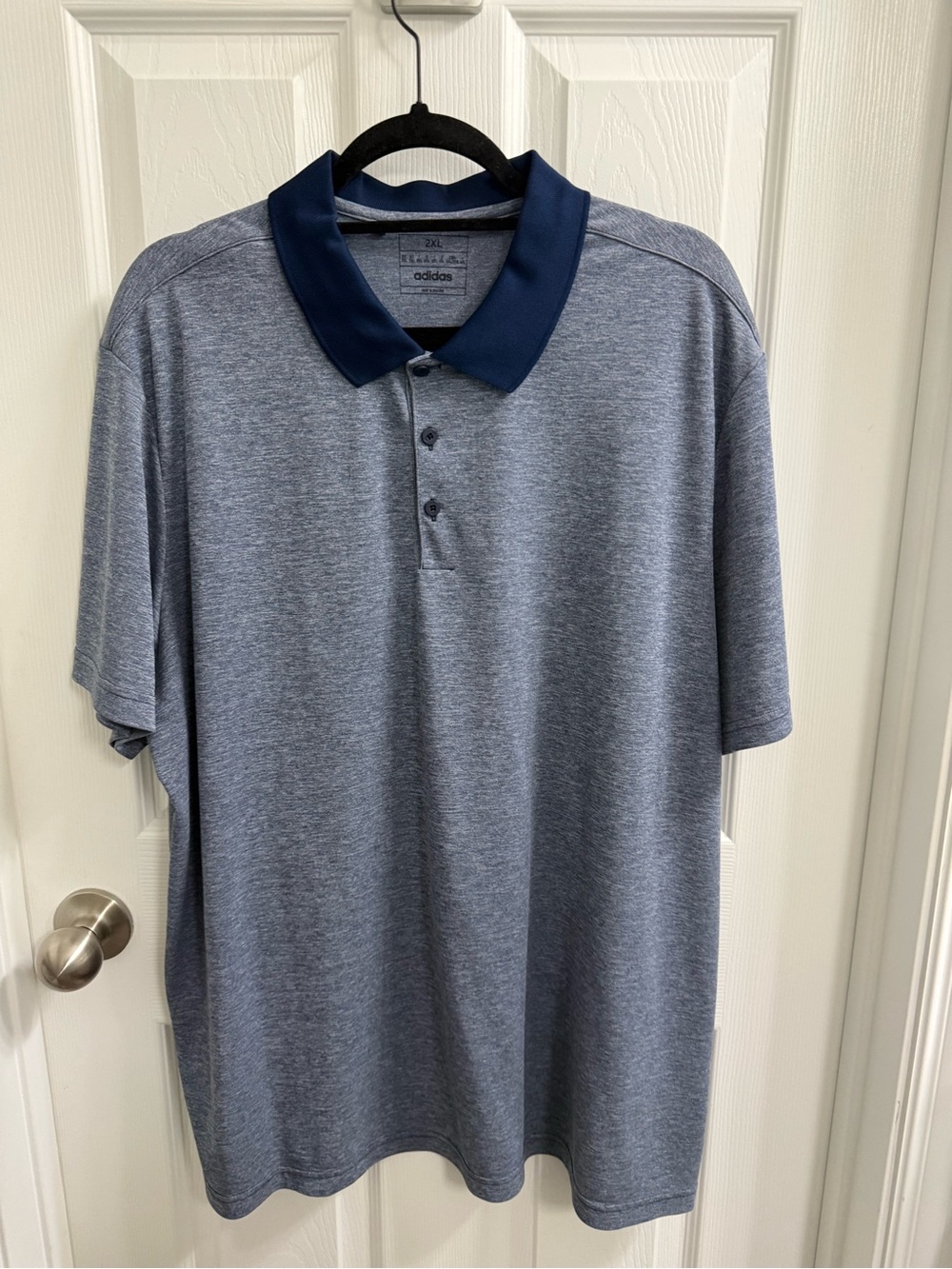Adidas Golf Men’s Heather Grey Polo with Navy Collar